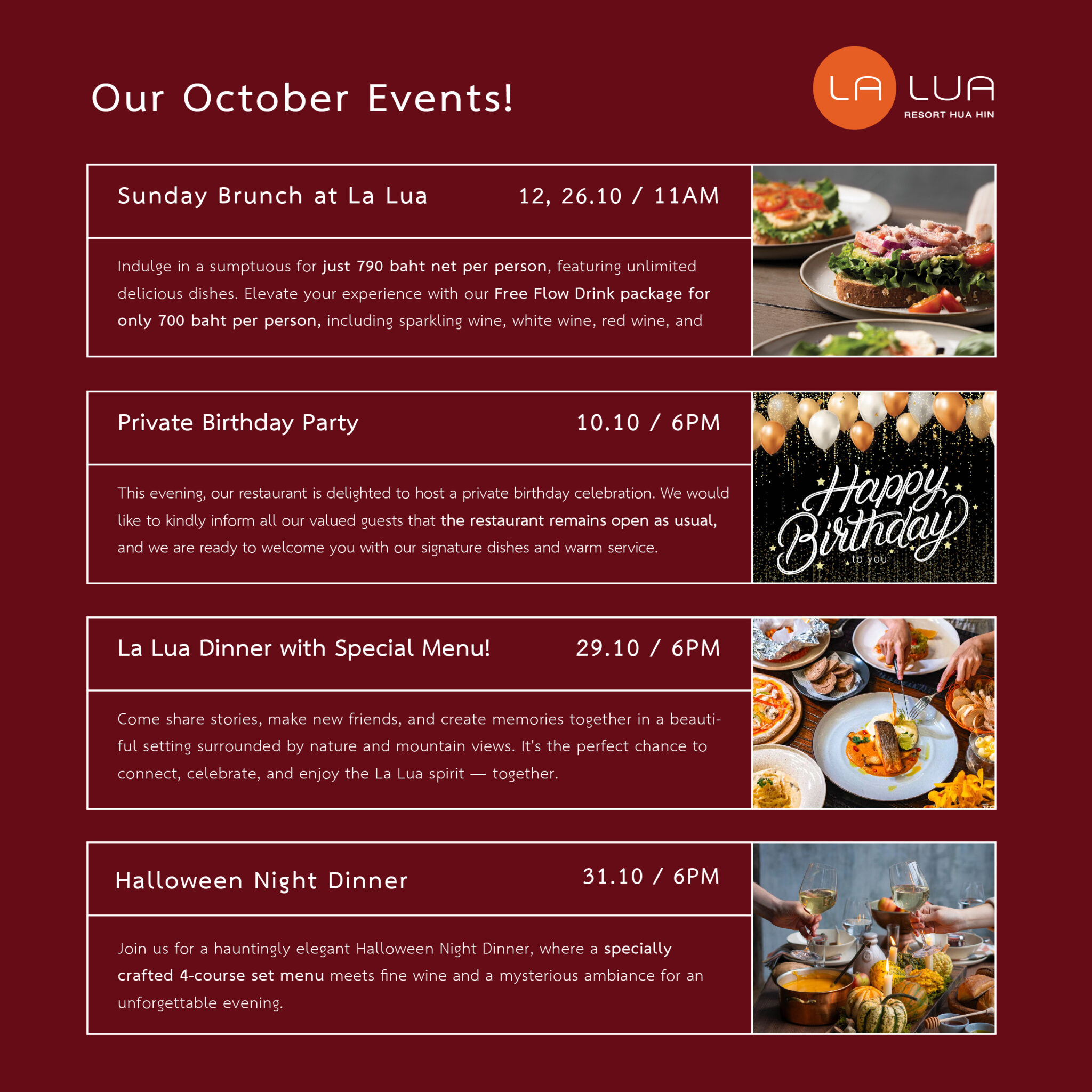 La Lua Resort – Events October 2025 – Swiss Society Hua Hin